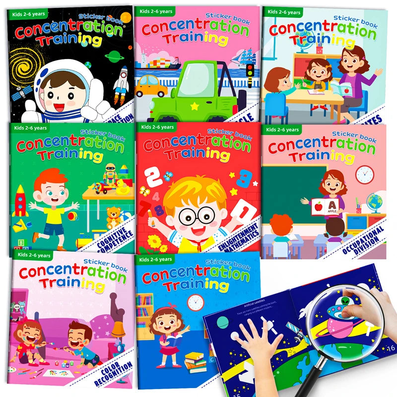 Montessori Toys Cartoon Sticker Books Focus on Potential Development Education Sticker Toys for Children 3-6Y