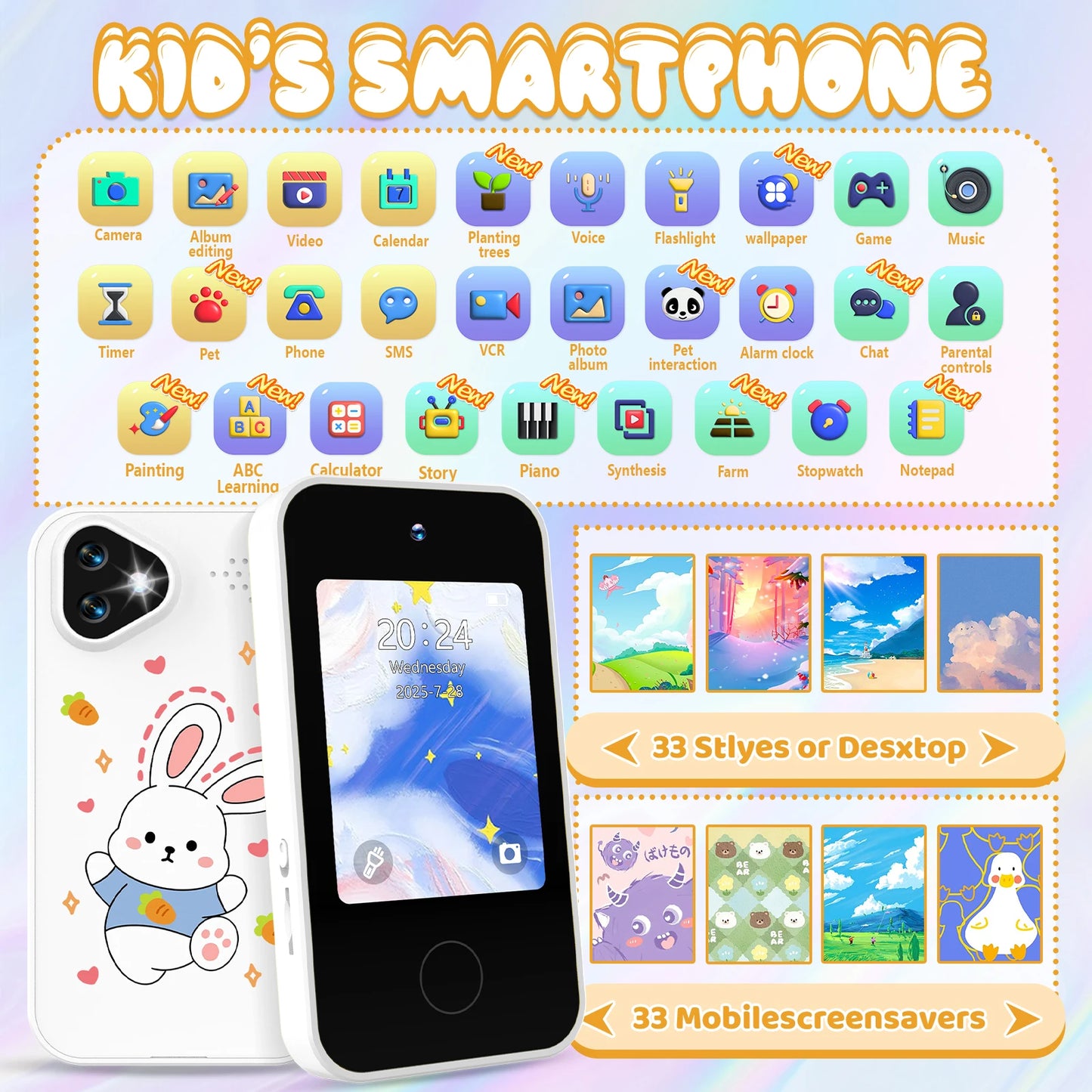 SMARTPHONE ENFANT|Jouet Éducatif sécuritaire sans Internet- Selfie-Phone™