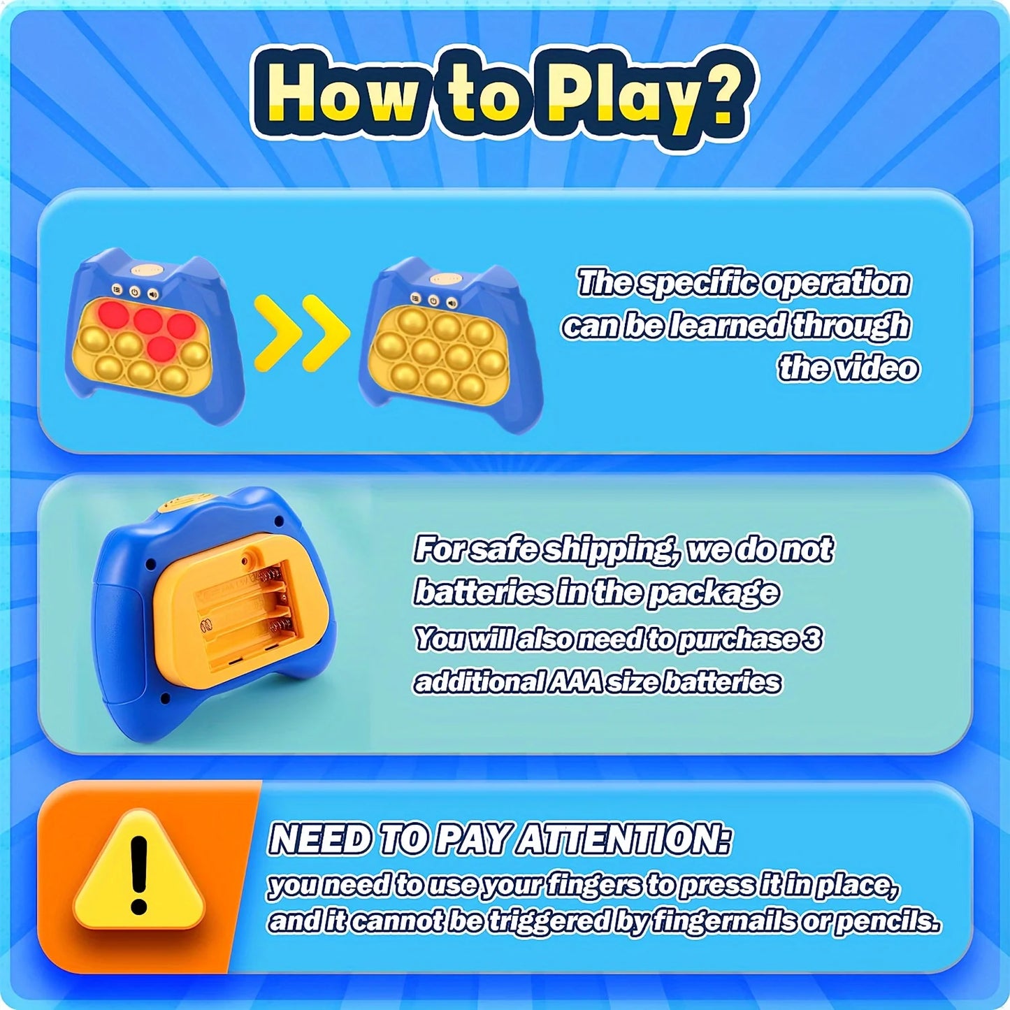 Jeu de bulles Pop Light Fidget|jeu de bulles à poussée rapide, jouets portables à poignée,