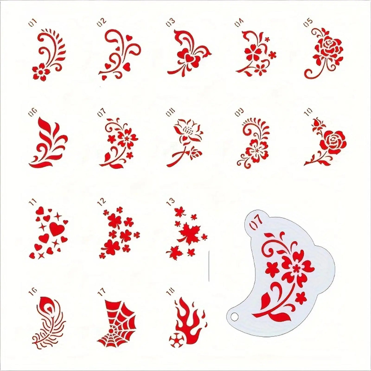 20Pcs Reusable Face Painting Stencils - Durable Pet Plastic, Washable & Reusable with Assorted Floral, Spiderweb, Heart Designs