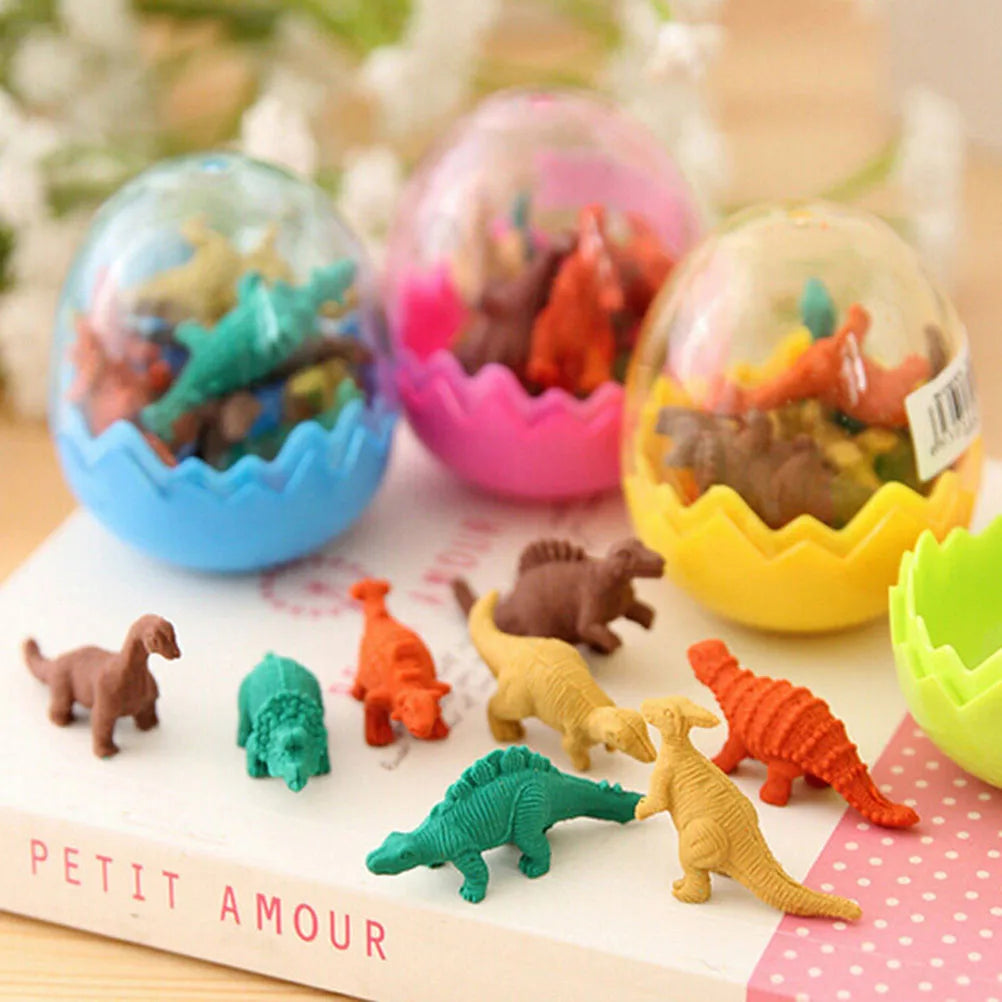8 Pcs/Pack Erasers Students Stationary Gifts Novelty Dinosaur Egg Pencil Rubber Eraser with Egg School Office Erase Supplies