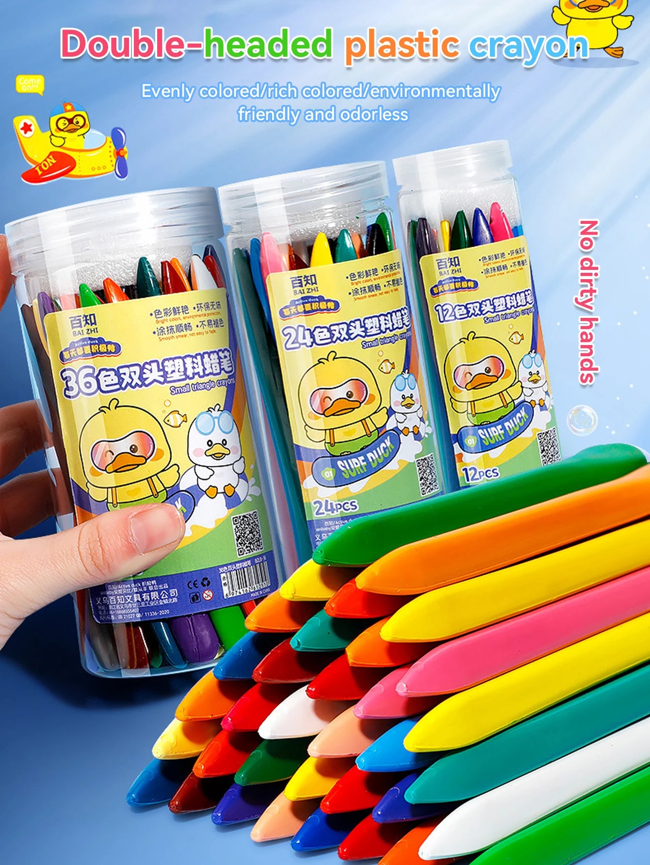 CRAYON DE COULEUR GRAS| Crayons de cire Triangulaire Effaçables:  Bec de Canard™