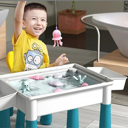 transformer sa table d'activité bébé en bac à eau pour aller à la pêche