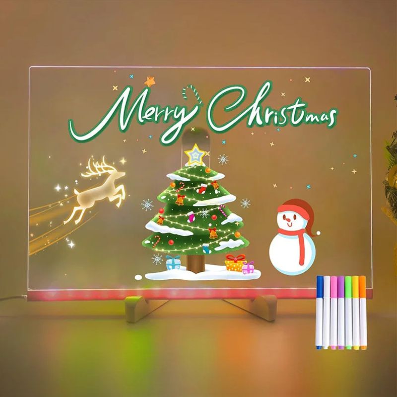 tableau lumineux à dessin avec un support  inclus dans l'offre ainsi que 7 rayons feutre de départ cadeau de Noël parfait