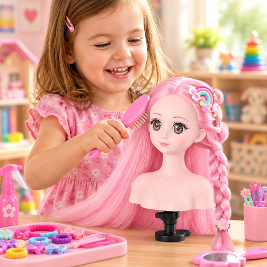 tête à coiffer  enfant de 3ans et plus jouer à la poupée maquiller et coiffer cheveux ROSE