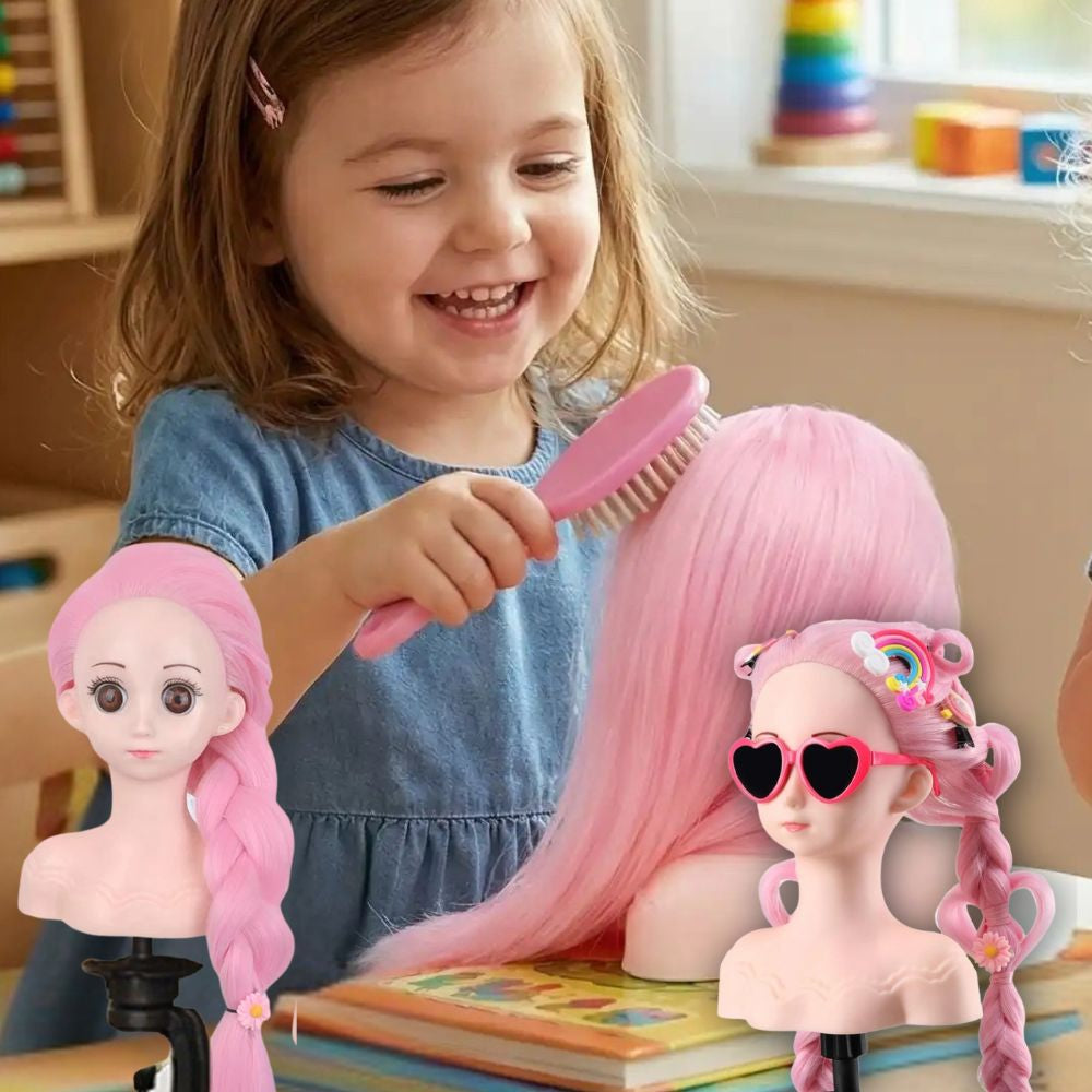 tête à coiffer jouet pour fille eenfant de 3ans et plus jouer à la poupée maquiller et coiffer cheveux ROSE