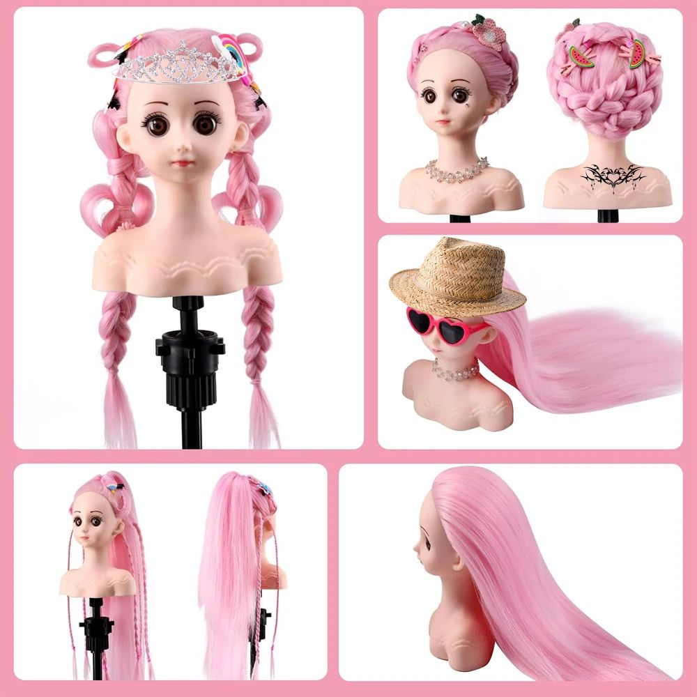 une démonstration de coiffure et de look à reproduire sur sa tête à coiffer jouet sur un stand comme les pros