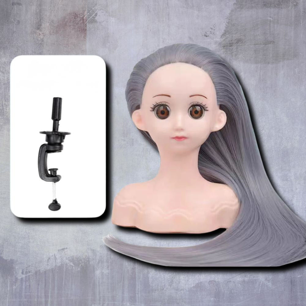 tête à coiffer jouet avec support long cheveux cendré visage de poupée enfantine cadeau fille 3 et 4 ans parfait