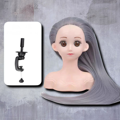 tête à coiffer jouet avec support long cheveux cendré visage de poupée enfantine cadeau fille 3 et 4 ans parfait