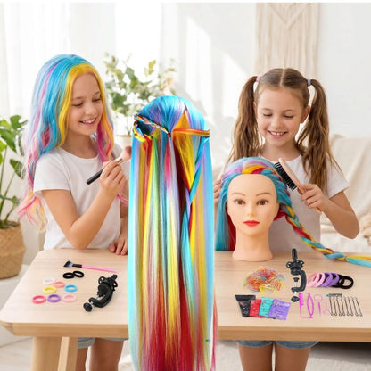 tête à coiffer arc-en-ciel de couleur la favorie des fillettes