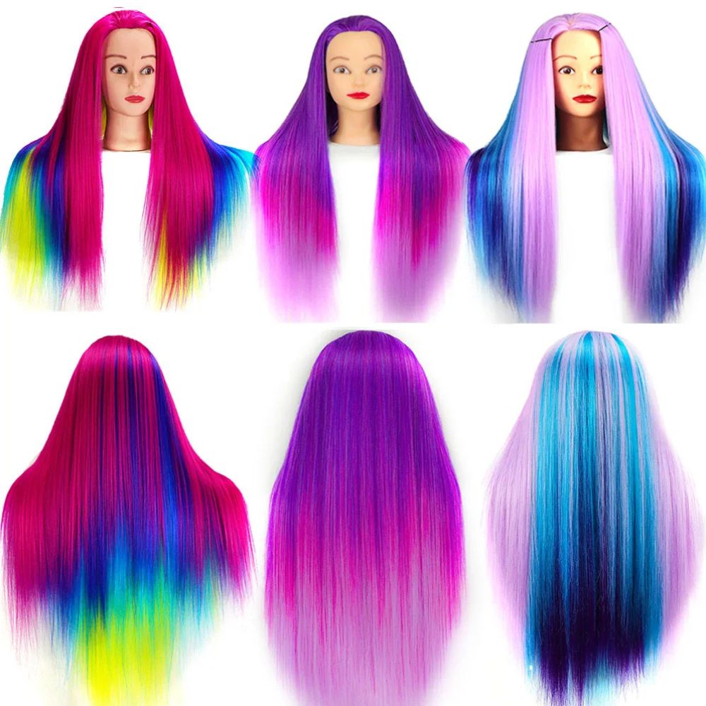 3 modèles de tête à coiffer aux couleurs multiples