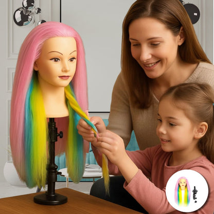 Tête à coiffer  3 étages de couleurs: rose bonbon,turquoise douxe et jaune citron Les petite filles l'adore.