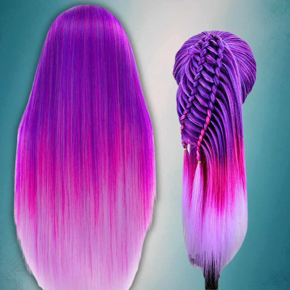 tête à coiffer violette et rose tressage professionnelle