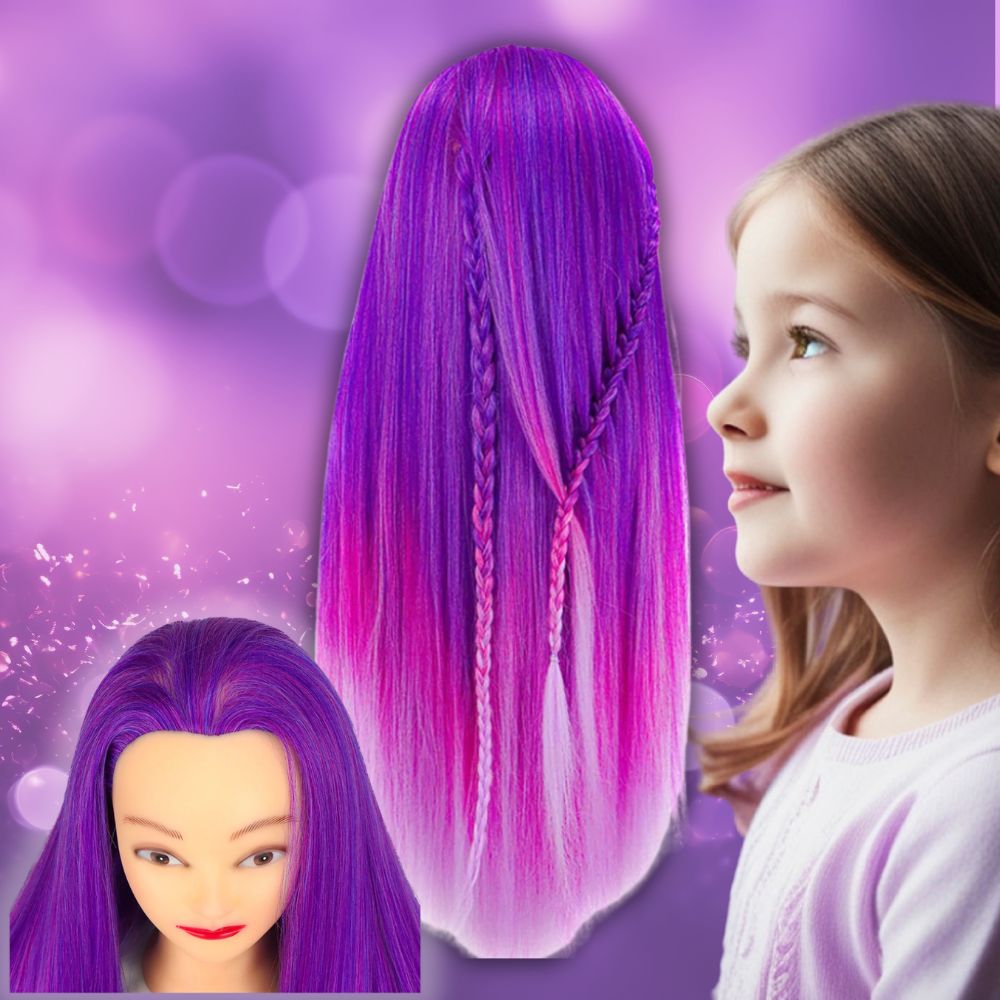  tête à coiffer violette et rose à faire rêver les petites filles.