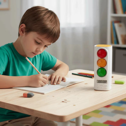 garcon concentré avec son timer enfant pour encadrer son temps de travail scolaire