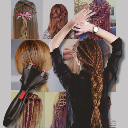 la jeune fille créer des coiffures originales avec son accessoire pour cheveux  qui fait rapidement des tresses et des bred sur demande