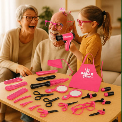  fillette  s amuse à coiffer son papi  avec ses accessoires cheveux roses sécuritaires    