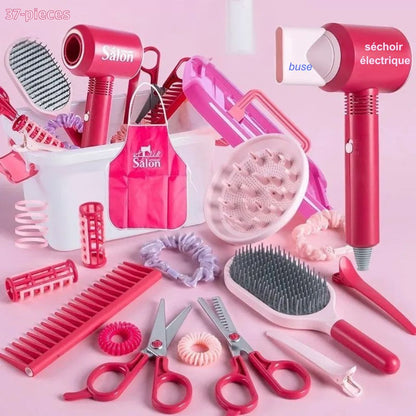 ensemble d'accessoires pour cheveux pour le jeux créatifs des fillettes 37 pièces avec un sèche cheveux électrique