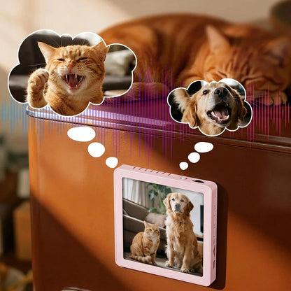 cadre photo électronique aimanté sur le réfrigérateur avec les photo des animaux de la famille et leur aboiement enregistrés