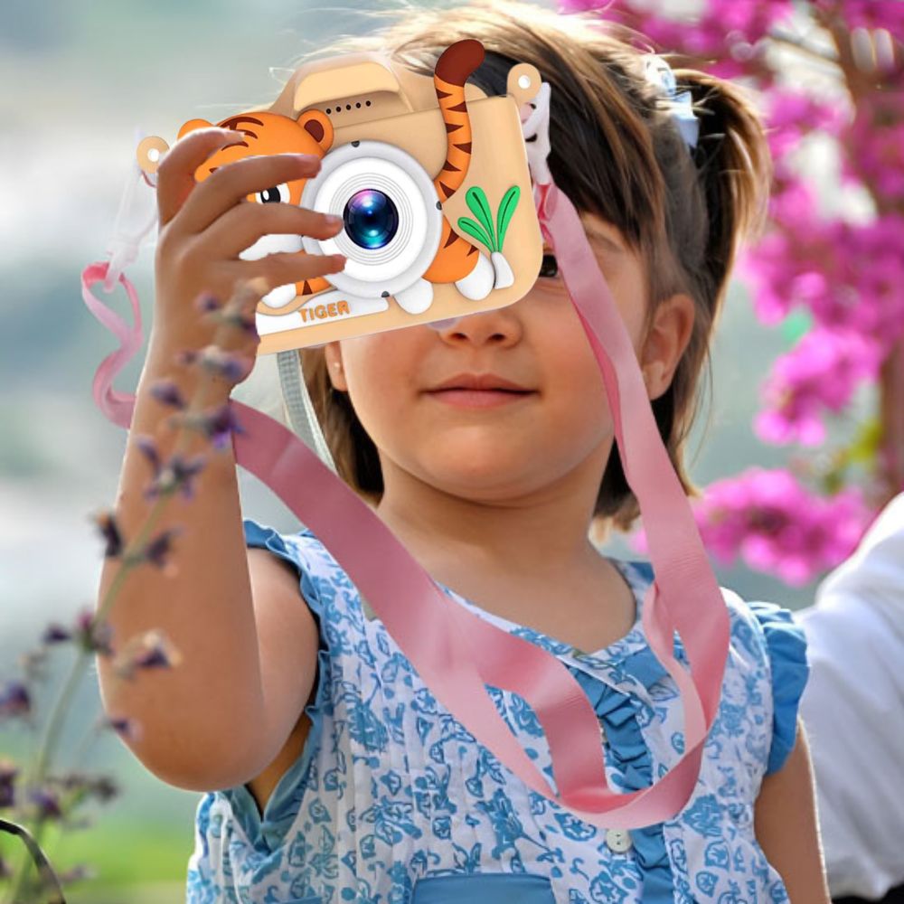 appareil photo enfant 4 ans  modèle ludique de tigron, anti choc compact numérique orange