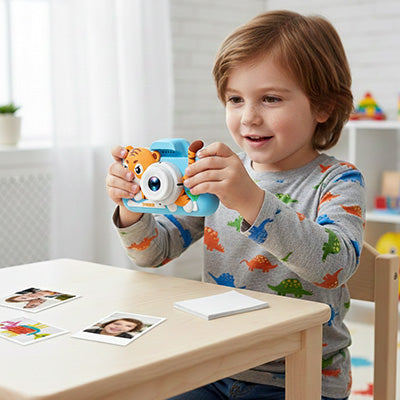appareil photo enfant 4 ans  bleu avec étui de protection bleu modèle tigron mignon pour tout petit