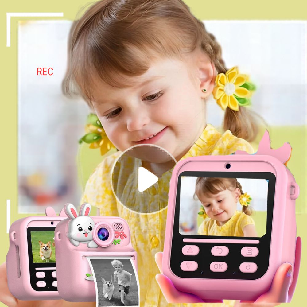 appareil photo enfant instantané impression thermique noir et dégradé de gris, lecteur Mp3 le cadeau parfait