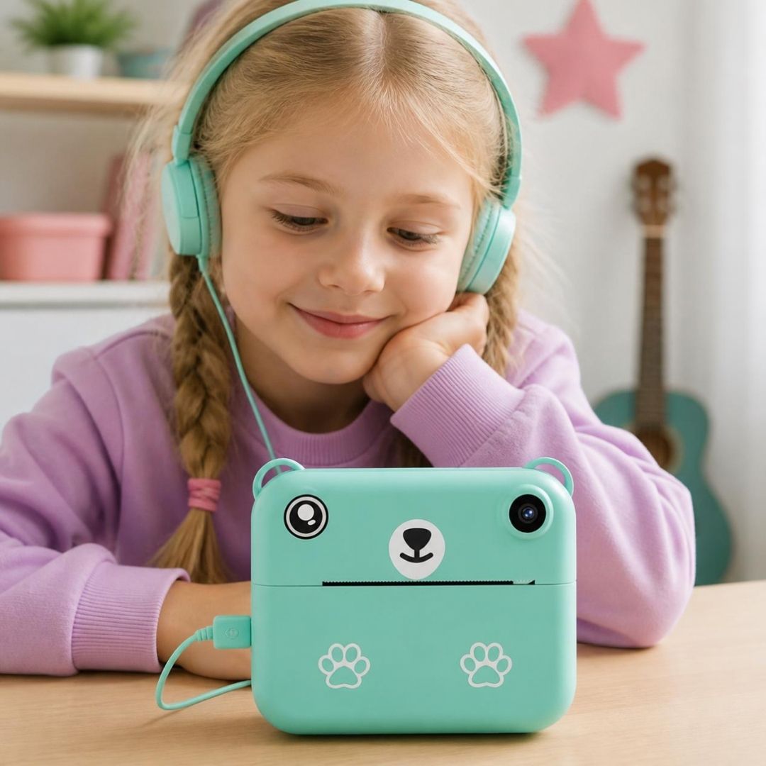 appareil photo enfant instantanné et mini imprimante thermique avec jeux video, lecteur mp3,  
