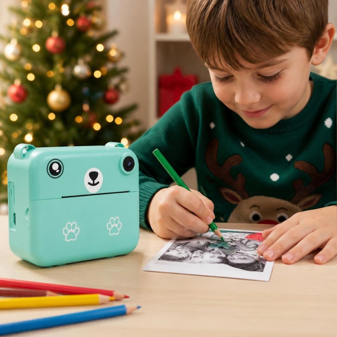 appareil photo enfant instantanné petit ourson vert impression thermique facile pour les enfants
