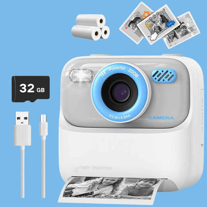 appareil photo instantane enfant blanc carte 32gb rouleaux papier