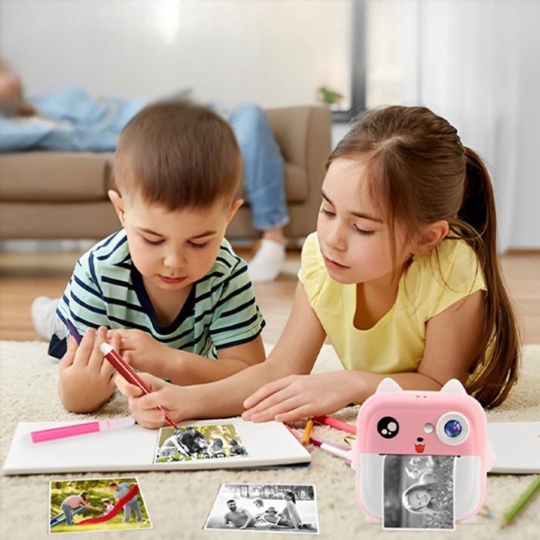 appareil photo Instantané enfant caméra imprime en oir et gris et tu colories selon tes goûts