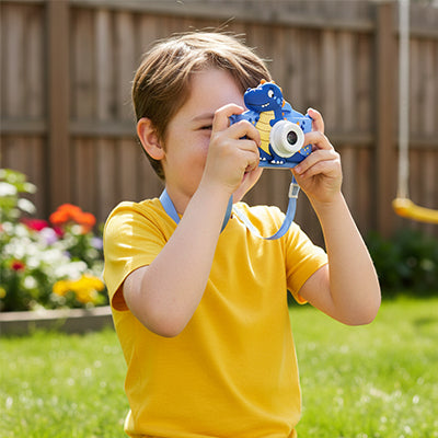le mini appareil photo pour enfant anti choc dinosaure bleu