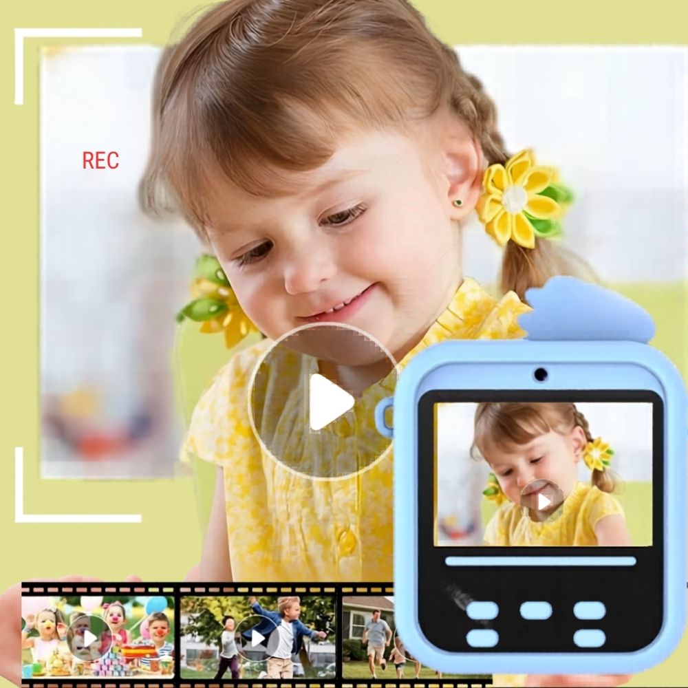 appareil photo enfant instantané modèle dinosaure bleu, vidéo, lecteur de musique etc
