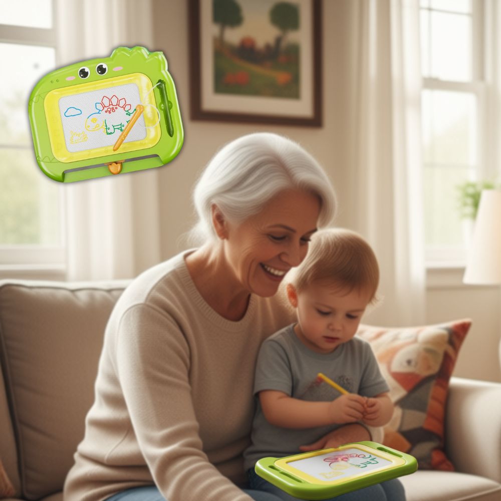 ardoise magique pour aider l enfant à patienter en dessinant dino vert