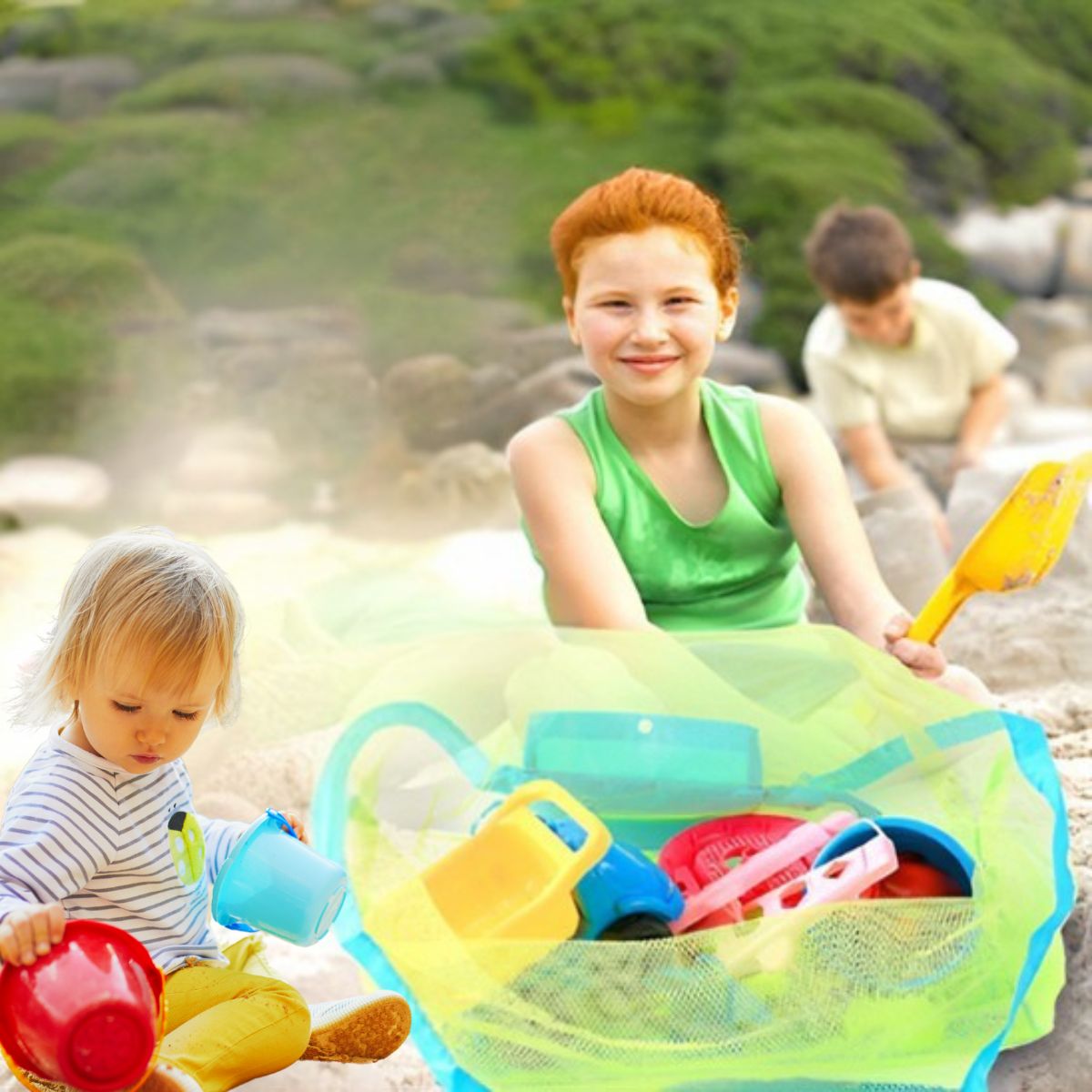 Sac à jouets pliable en maille pour la plage, les vacances en famille, les voyages à la plage, les jouets (vert Sac à jouets pliable en maille pour la plage, les vacances en famille, les voyages à la plage, les jouets (vert