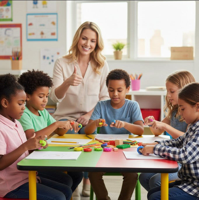 élèves d'utilisent une bague anti stress  sensorielle pour améliorer leur concentration en classe