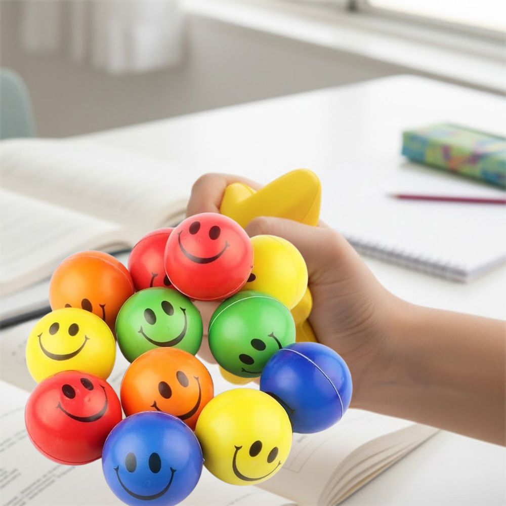 balle anti stress smiley multu colore de taille 6cm
