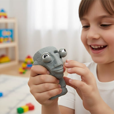 fillette presse sa balle anti stress enfant rigolote gros yeux