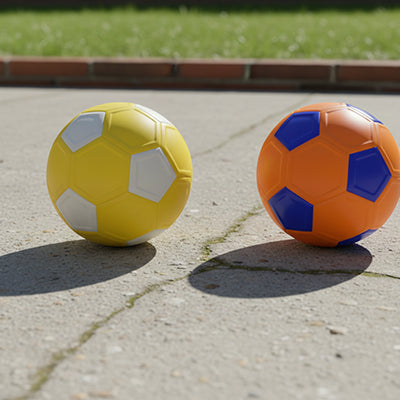 ballon foot jaune et blanc rencontre l'autre ballon de foot orange et bleu