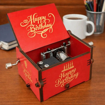 boite a musique en bois rouge pour les anniversaires