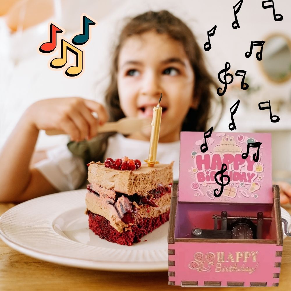 Boite a musique en bois avec manivelle célébration d'anniversaire