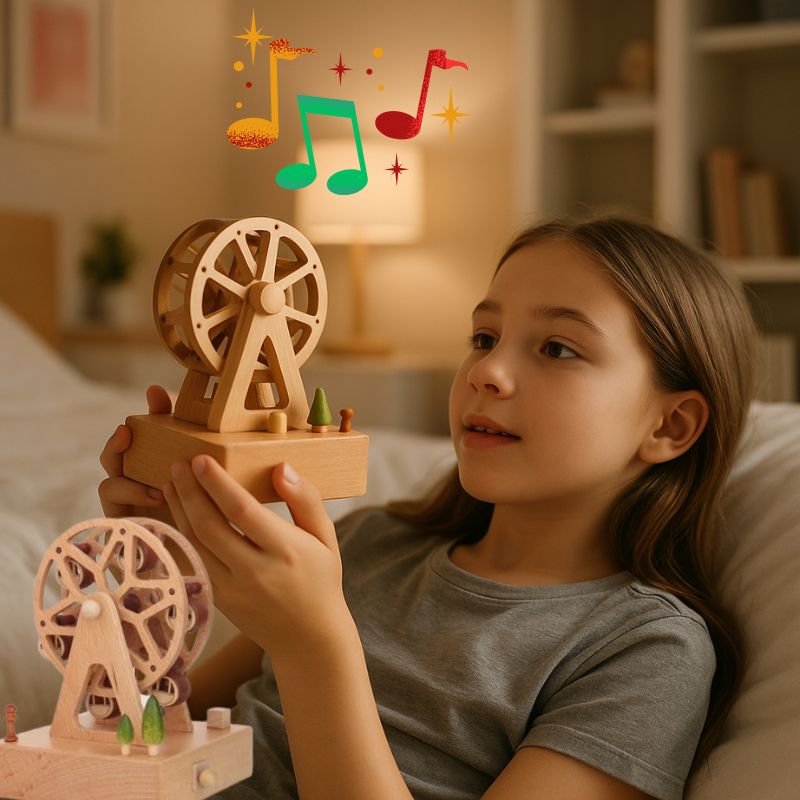 une ado de 11 ans admire sa boite a musique enfant qu elle a reçue pour Noël