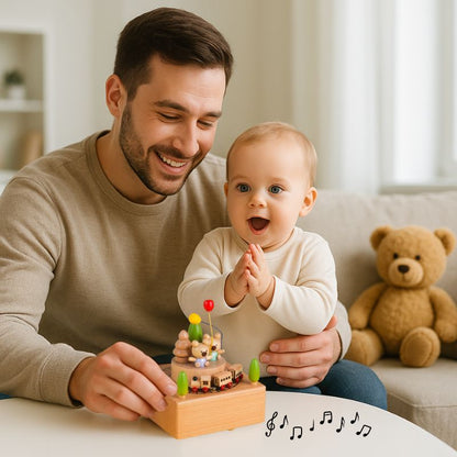 boite a musique enfant petit ,en bois ,petit trainminiature tourne en rond