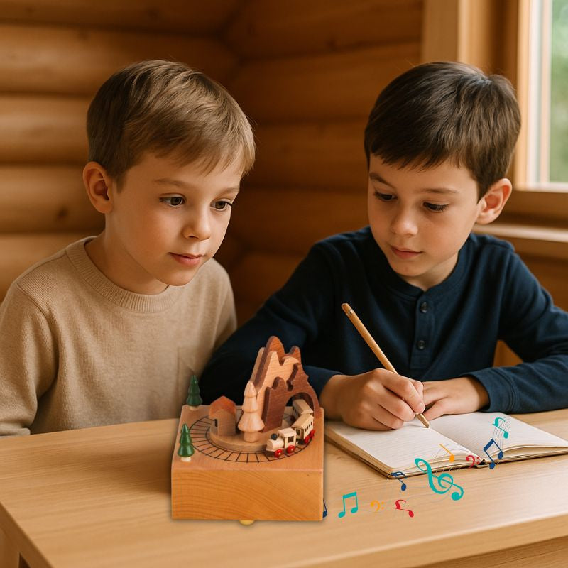 boite a musique enfant en bois petit train magique et mystérieux