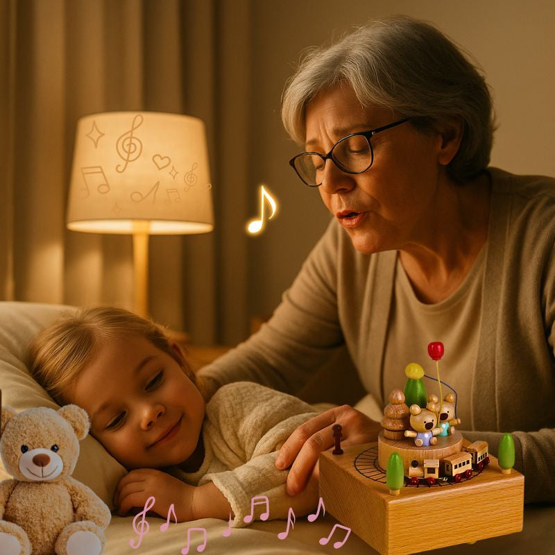 boite a musique enfant en bois petit train joyeux mécanique