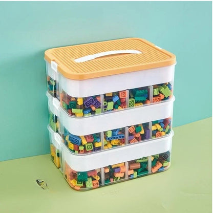 tripple boite en plastique transparent à couvercle jaune pour blocs Lego