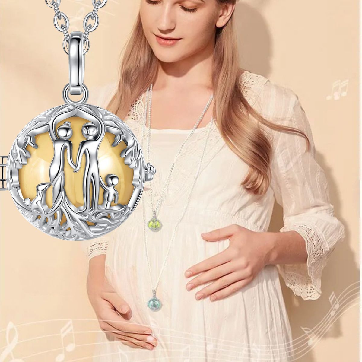 Bola de grossesse argent: La Famille 👨‍👩‍👦avec boule harmonie de 20mm👩🏻‍🍼🤰🏻 - JEUX - FOCUS