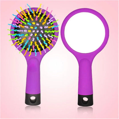 brosse à cheveux manche mauve miroire de beauté brosse arc-en-ciel magique