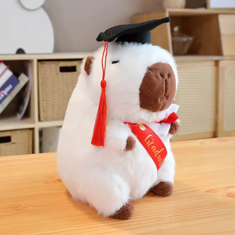 cabybarra blanc avec chapeau et diplôme de finissant