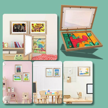 cadre dessin enfant en bois teint naturel ranger 150 feuilles 
