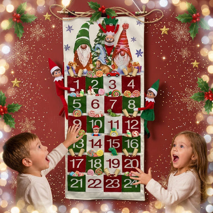 2 enfants excités devant le calendrier de l'avent à remplir de Lutin Taquin
